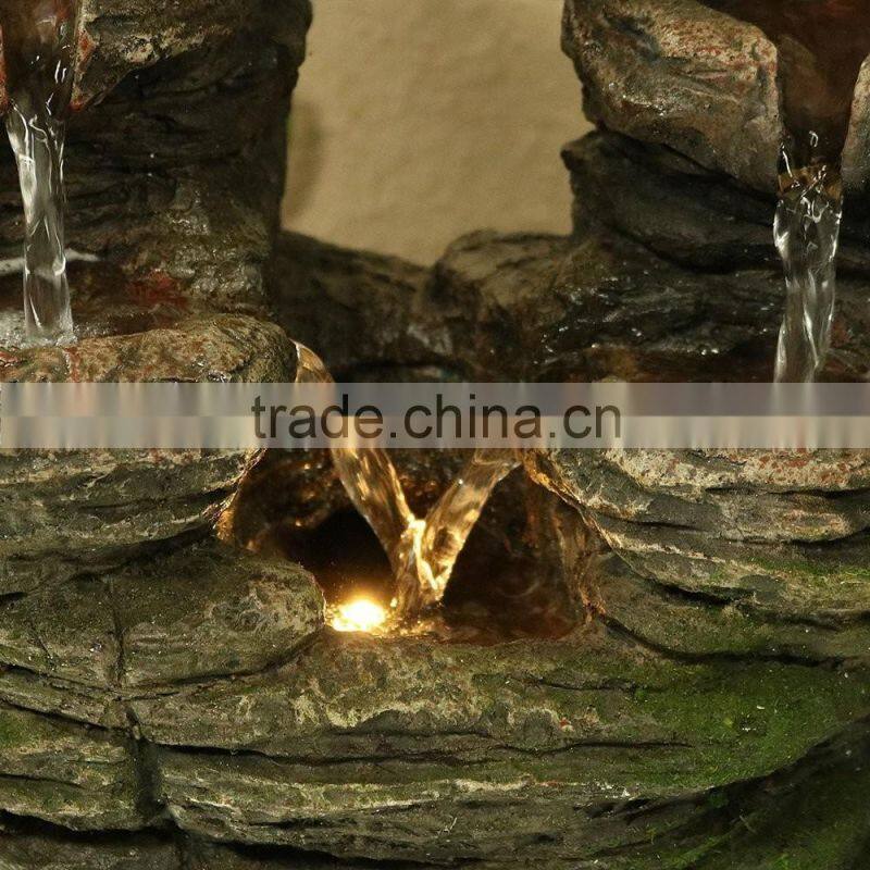 Split Mossy Rock Falls Tabletop Water Fountain with LED Light