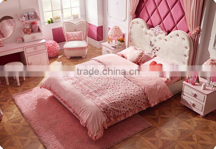 Modern pink handmade carved angel wings upholstered unique kids princess bedroom furniture sets - BF07-70346