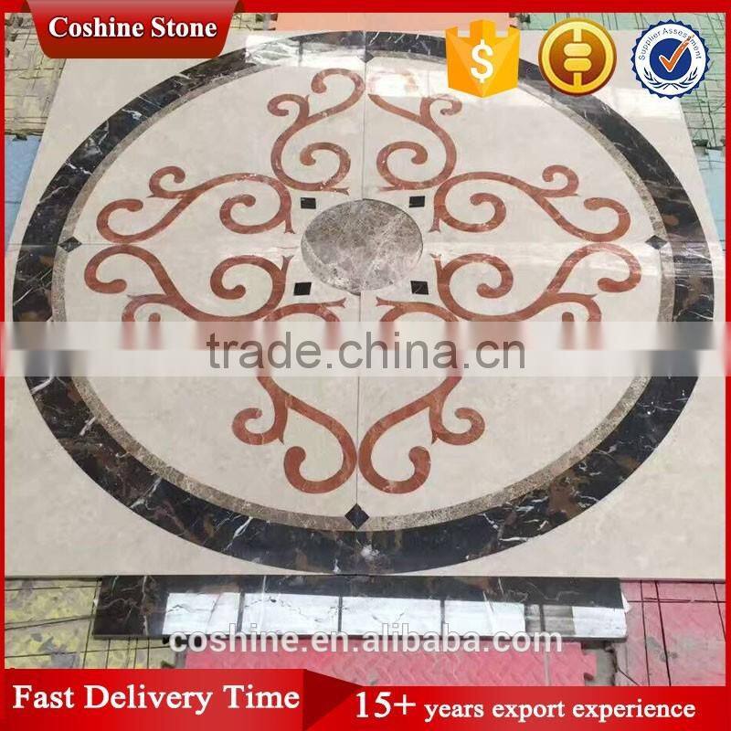 Orange beige flower waterjet marble tiles design floor pattern