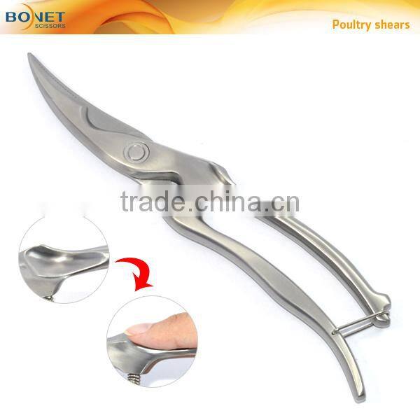 SPO0007 LFGB Certificated 10" kitchen shears 3cr15 heavy poultry all steel with spring and lock