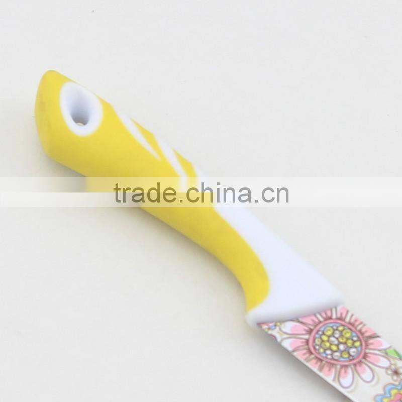 Flower Pattern Blade Non Stick Coating Paring Knife with Rubber Handle