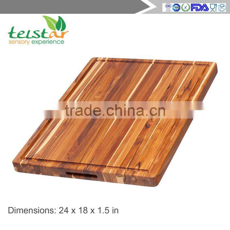 Teak Cutting Board - Rectangle Board With Hand Grip And Juice Canal (24 x 18 x 1.5 in.)