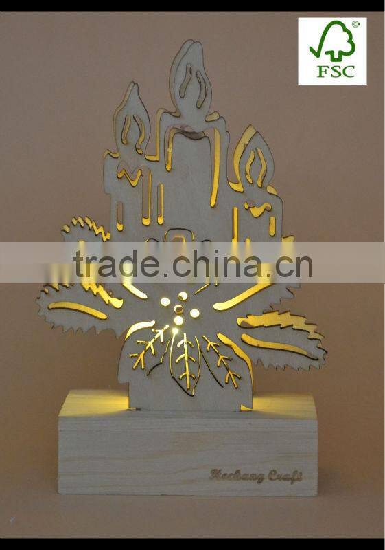 Christmas candle wooden laser cutting with light