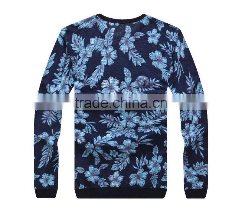 Men's round neck printed knitting pullover sweater