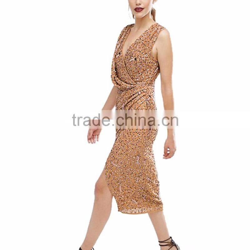 Simple bridesmaid Outdoor Sew On Crystal Beads Wedding Dress