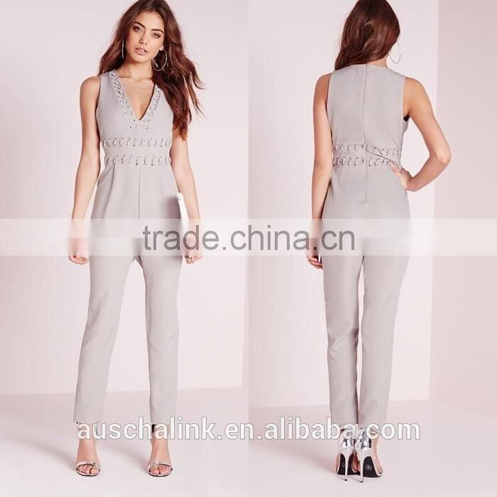 grey stitch detail sleeveless jumpsuit fashion new design