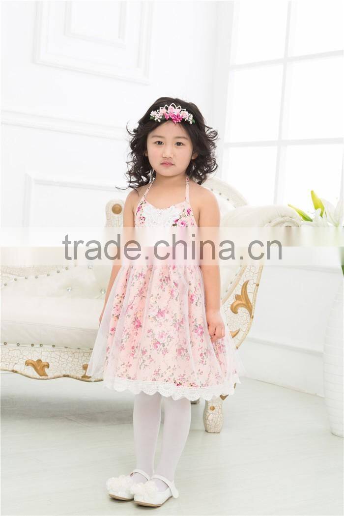 Newest Design Sling Fashion Kids Party Wear Girl Dress Baby Floral Backless Dress