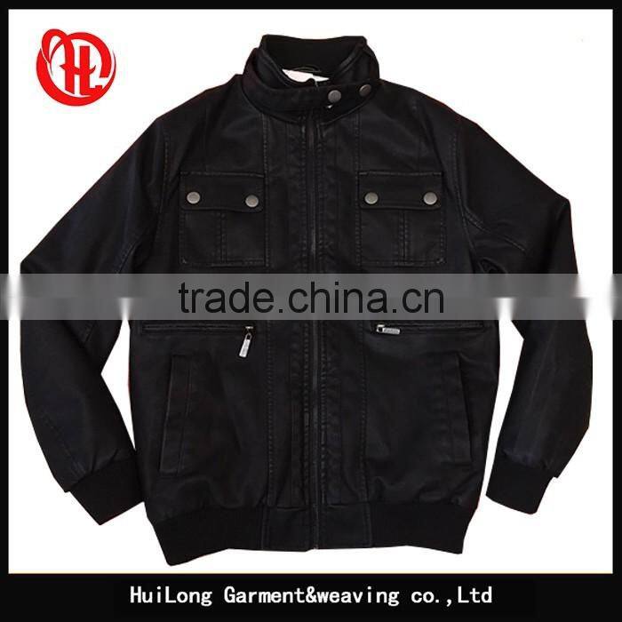 Factory manufacture men black washed pu jacket