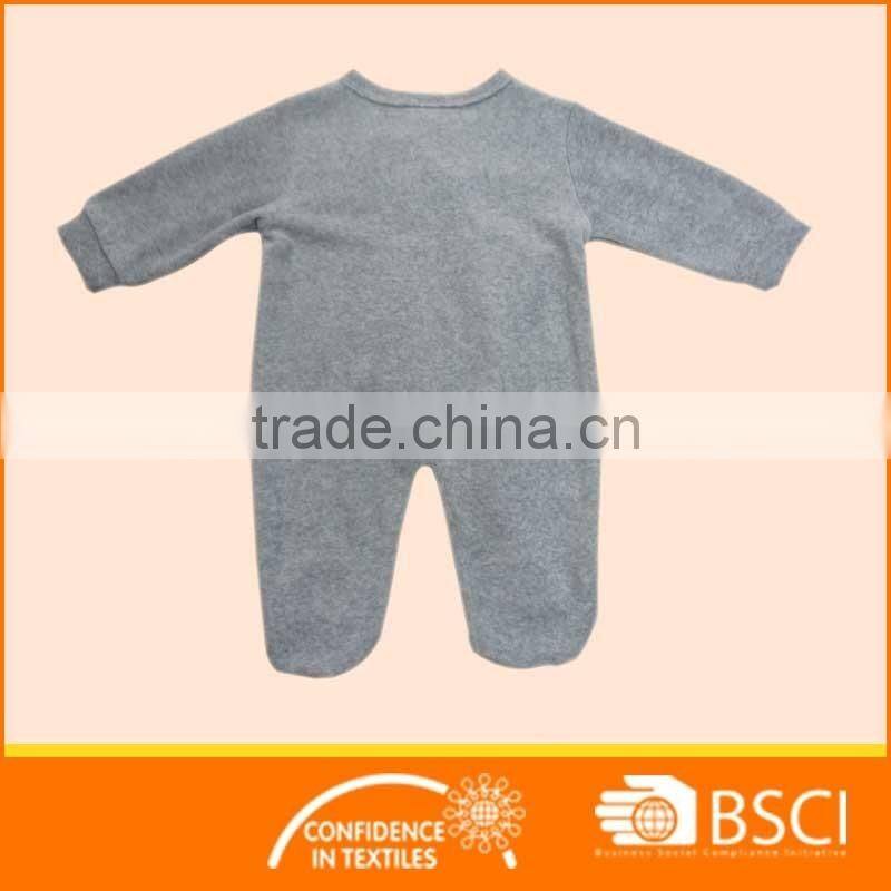 New Fashion Animal Print Plain Grey Long Sleeved Cotton Baby Clothes Romper