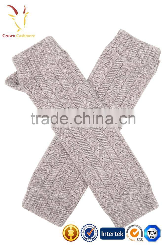 Cable Knit Long Cashmere Fingerless Gloves Lady Arm Warm Gloves