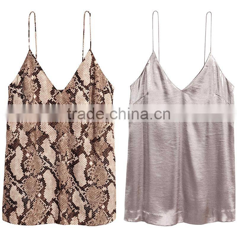 slight sheen women sleeveless spaghetti straps cami V-neckline tank tops