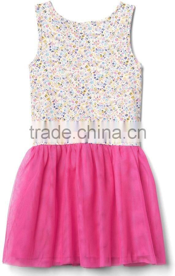2017 new hot sell kids clothes girl dress cotton dress children Floral tulle tank dress