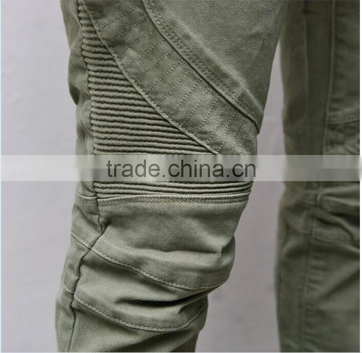 Mens Double Zipper Seaming Thick Twill Light Green Pants