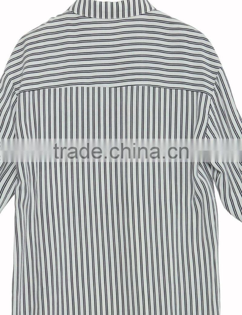 Ladies dressy long sleeve turndown collar stripe longling blouse/shirt