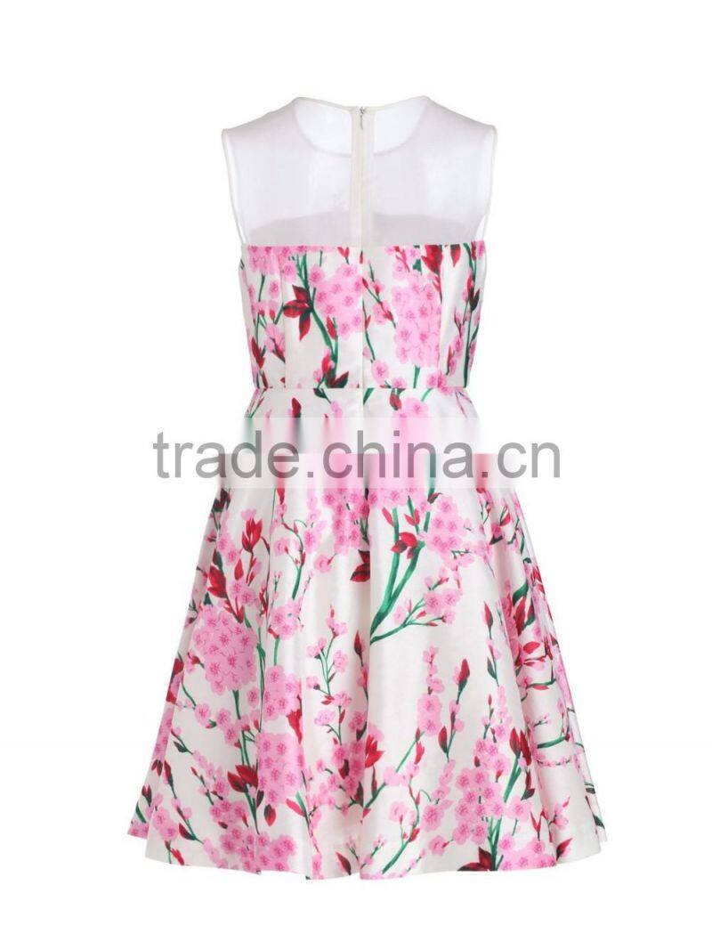 Girls contrast color high-waist flower print dress