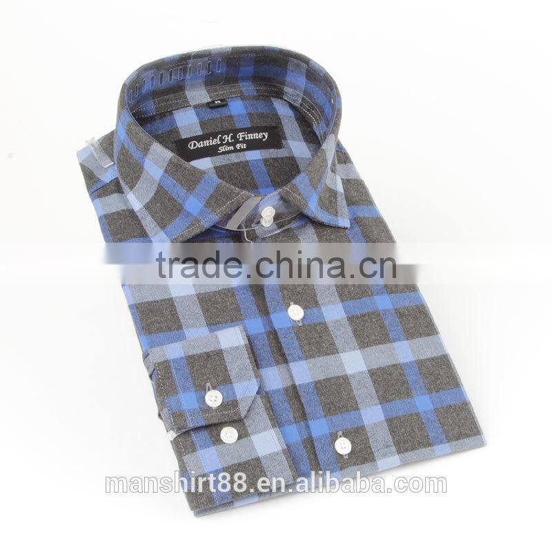 2016 100% cotton high quality blue color fitted flannel shirts for men