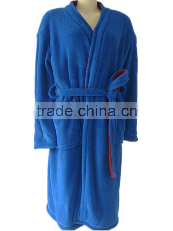 Pouplar Double Blue/Wine Red Colors Soft Two-way Wear Bathrobe for Adults