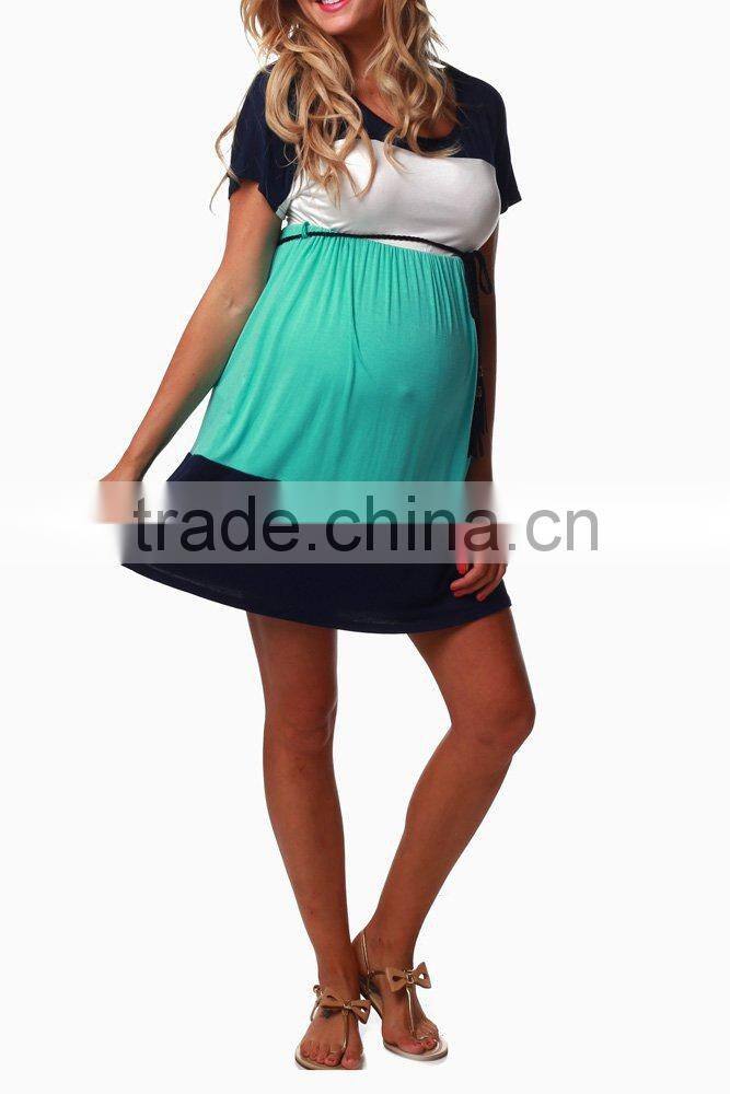 Belted Maternity Color Block Dress XYD2845