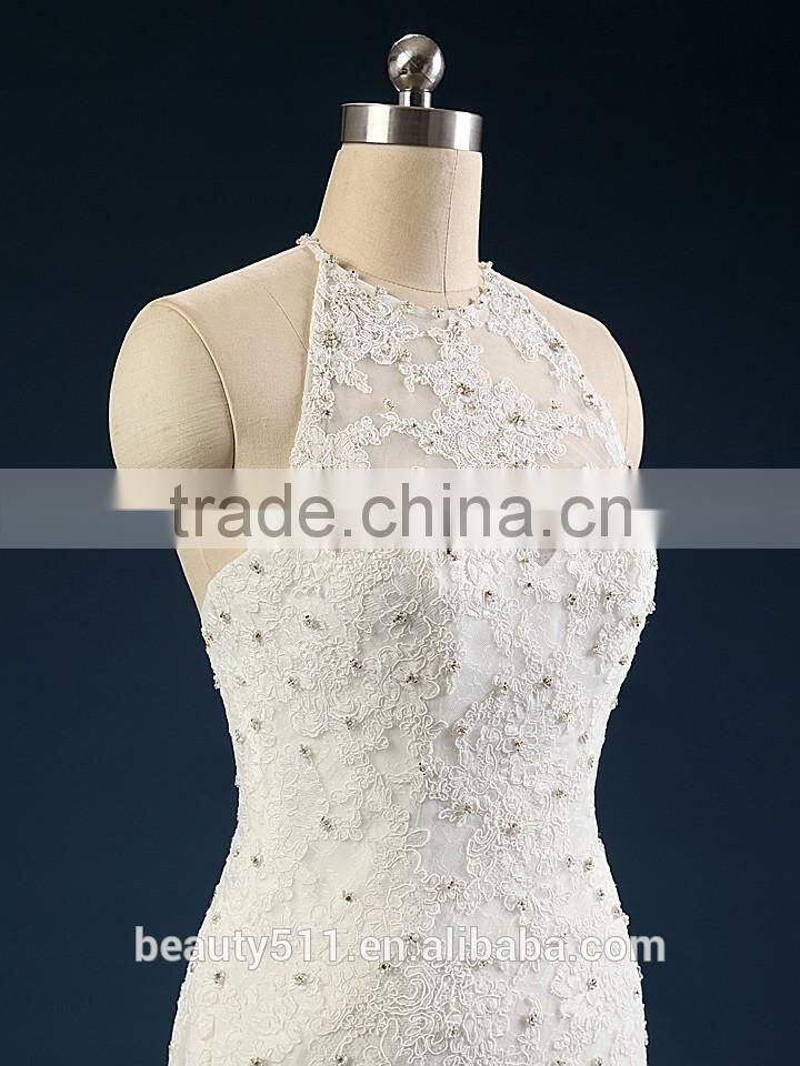 2017 A-line High Neck Sleeveless Floor-length Lace Wedding Gowns AS41101