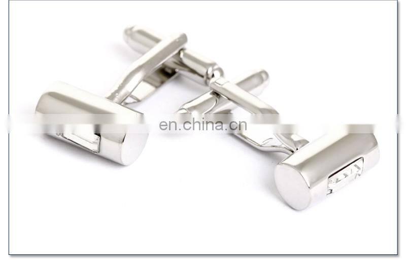 Crystal Inlaid Cylinder Fashion Brand Silver Cufflinks for Mens