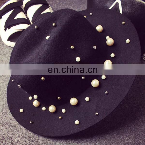 New Style Pearl High Quality Fashinal Felt Fedora Hat