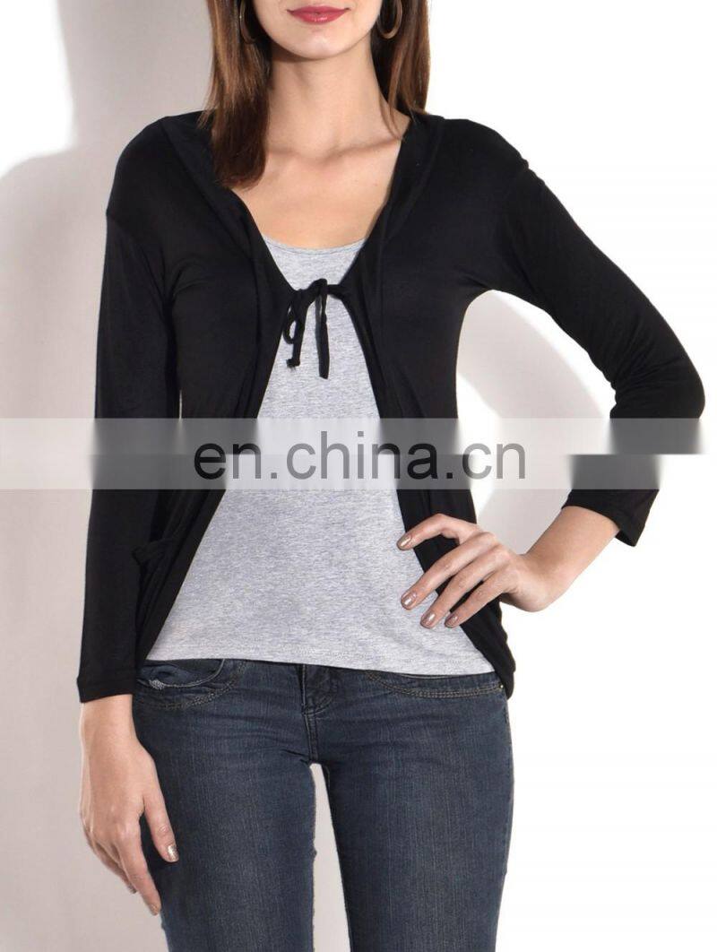 Beautiful solid black knitted poly viscose shrug for women