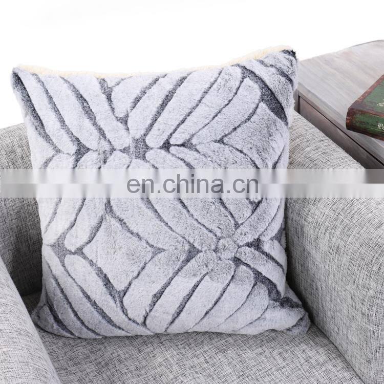 Decorative Luxury Warm sofa 100% polyester cutting rabbit faux fur square shape gray cushion custom cushions