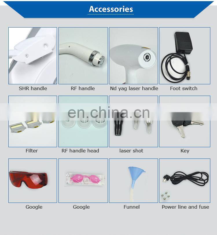 Renlang Beauty Machine Hair Removal IPL System / Tattoo Removal Nd Yag Laser / Skin Tightening RF System