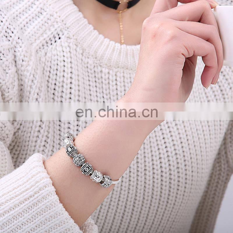 Women Bracelet Silver Color Crystal Bead Charm Bracelet For Women Jewelry