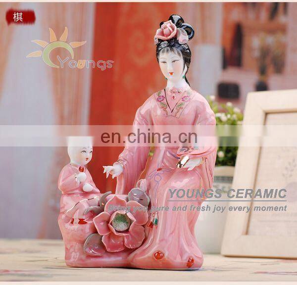 Chinese Hand Maded Ceramic Antique Colorful Beauty Porcelain Figure Statues
