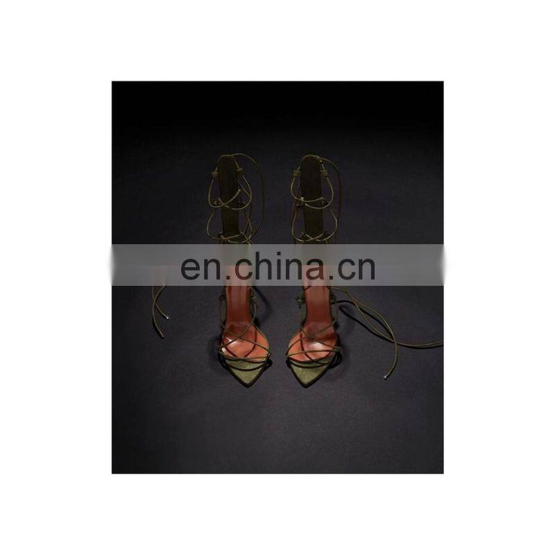 women shoes new design attractive green color lace up high heel women's sandals