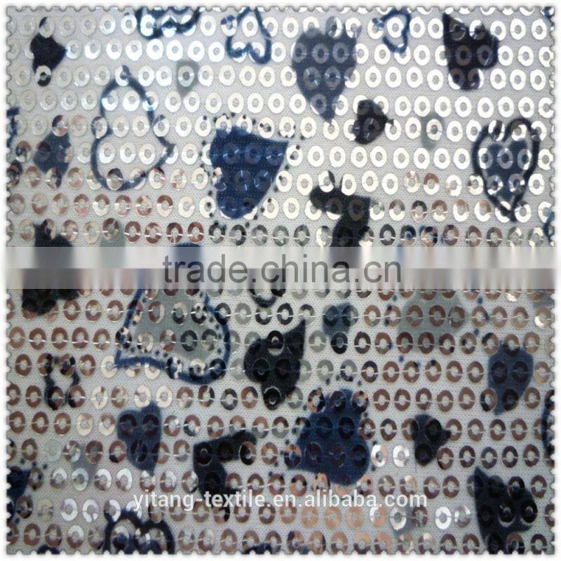 printed heart pattern sequin fabric