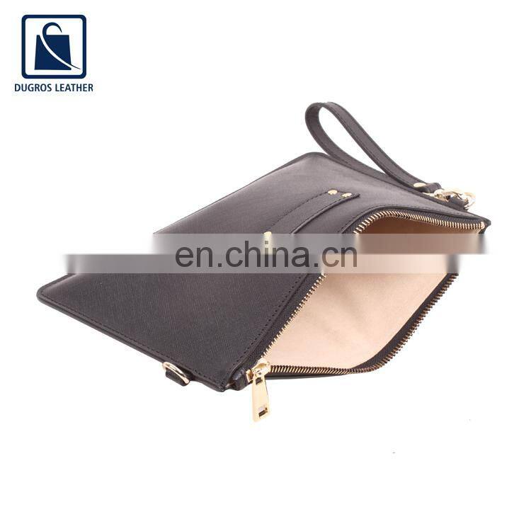 Matching Stitching Gold Fitting Fashion Style Genuine Leather Makeup Pouch Cosmetic Bag