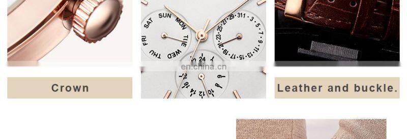 SINOBI Classic Coffee Color Men Wrist Watches S9546G Business Casual Suit Handwatch Second Dial Male Watch