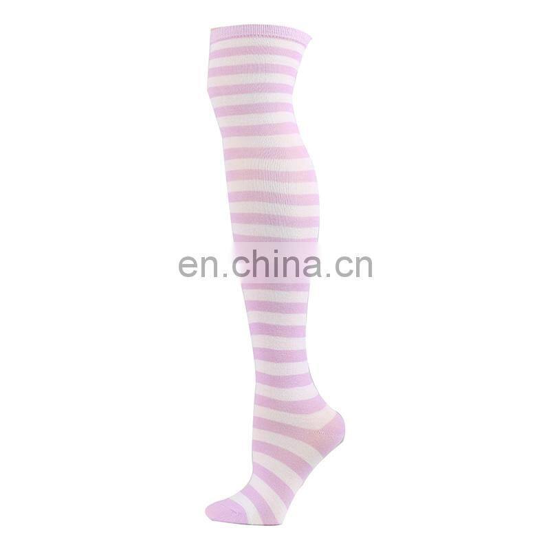 High Quality Cheap Cosplay Long Girls Women Stripe Thigh Over Socks Polyester Cotton Rainbow Sexy Striped Knee High Socks