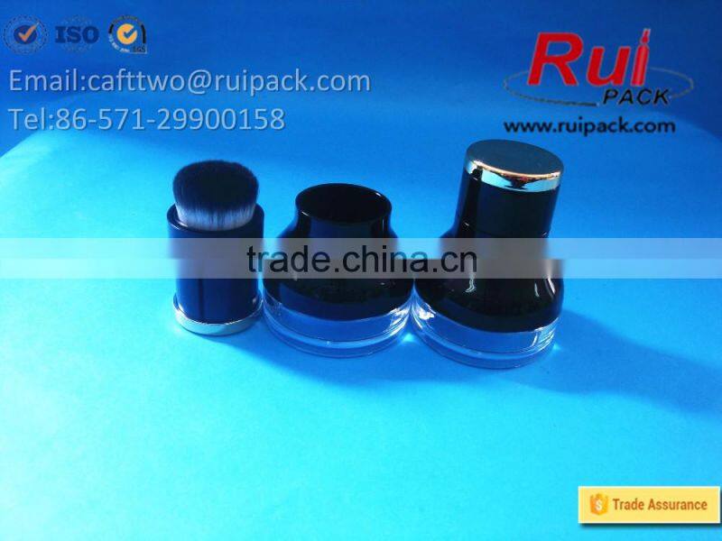 Plastic clear loose powder case with lockable sifter, black loose powder jar/container with brush cap