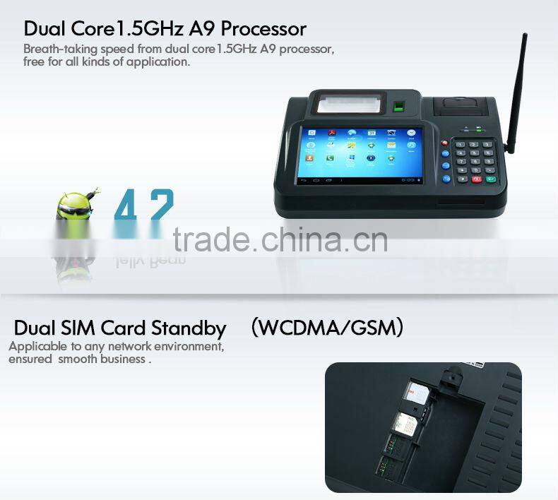 China TPS550 wcdma/finger reader/card reader/ barcode reader 1D/2D wifi/ethernet touch lcd all in one pos