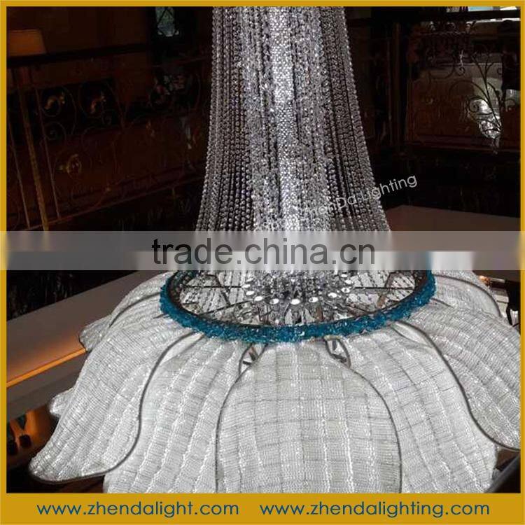 Huge flower crystal pendant light for high ceiling decoration
