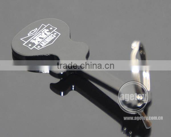 Guitar Shaped Promotional Custom Laser Logo Aluminum Anodizing Black Metal Guitar Keychain Opener