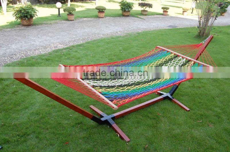 Outdoor leisure garden hammock with wooden stand
