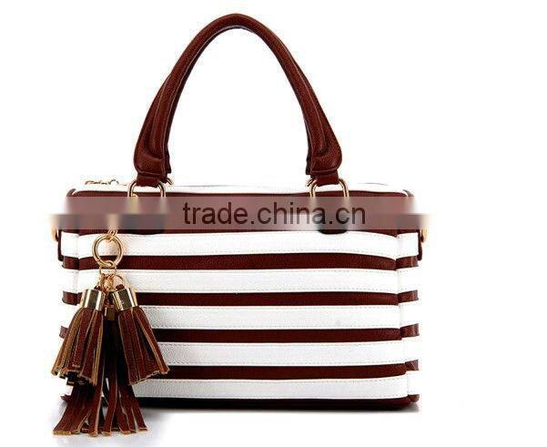 2013 stripe pattern PU shouldber bag with logo hangtag brand shoulder bag