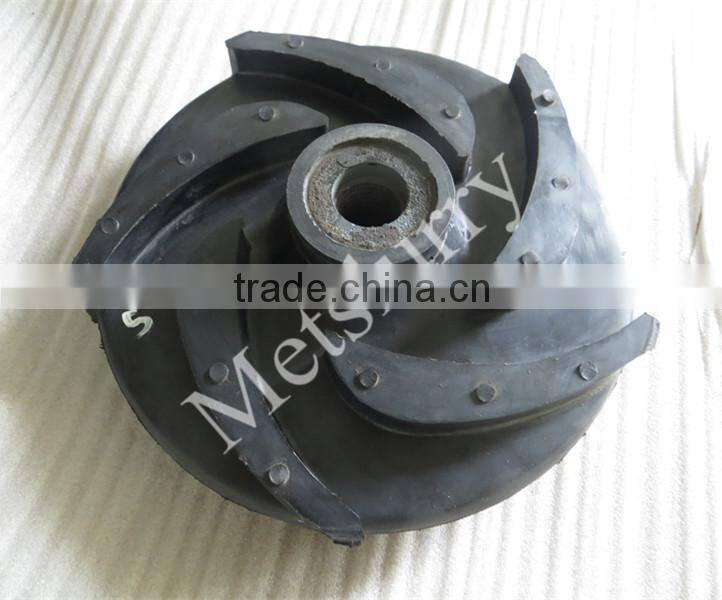 Rubber slurry pump impeller with erosive resistance