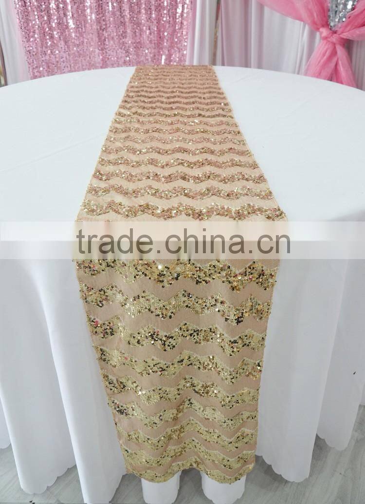 Discount wedding sequin chevron table runner for round tables