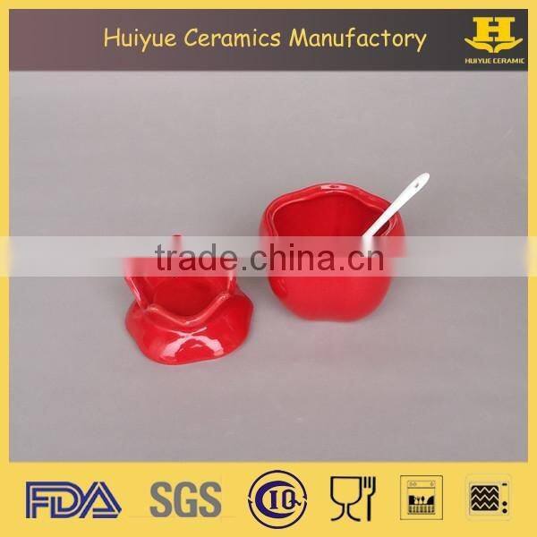 ceramic sugar bowl, sugar bowl with lid and spoon, sugar bowl pineapple shape