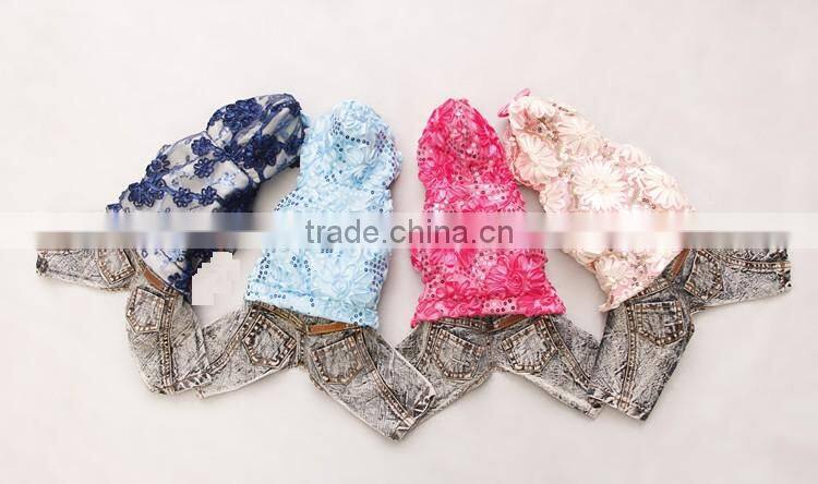 spring sequins yarn denim cloth dog apparels with four-legs