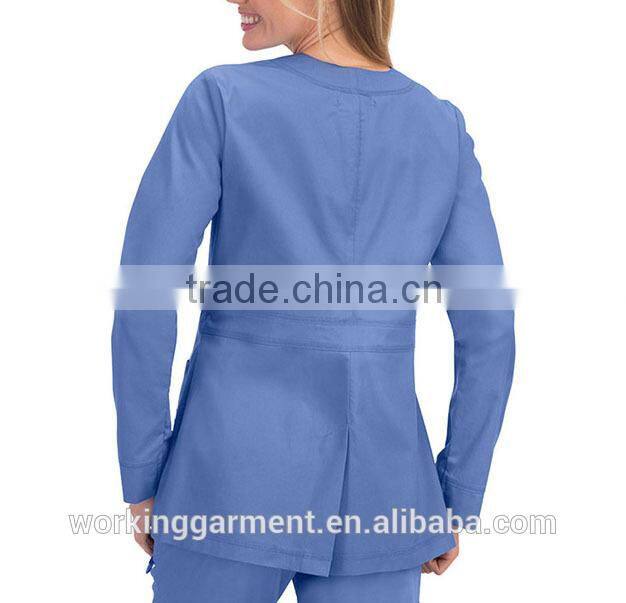 Wholesale OEM Hotsale Fashion Women's Olivia Round Neck Solid Scrub Jacket / Hospital Uniform