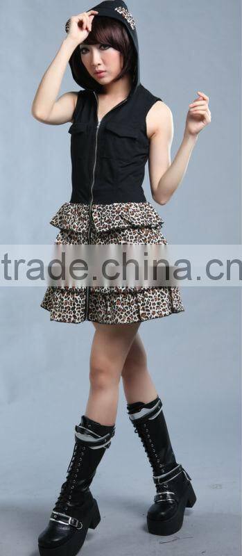 2013 new GLP Gothic leopard zipper double skirt punk dress 61255