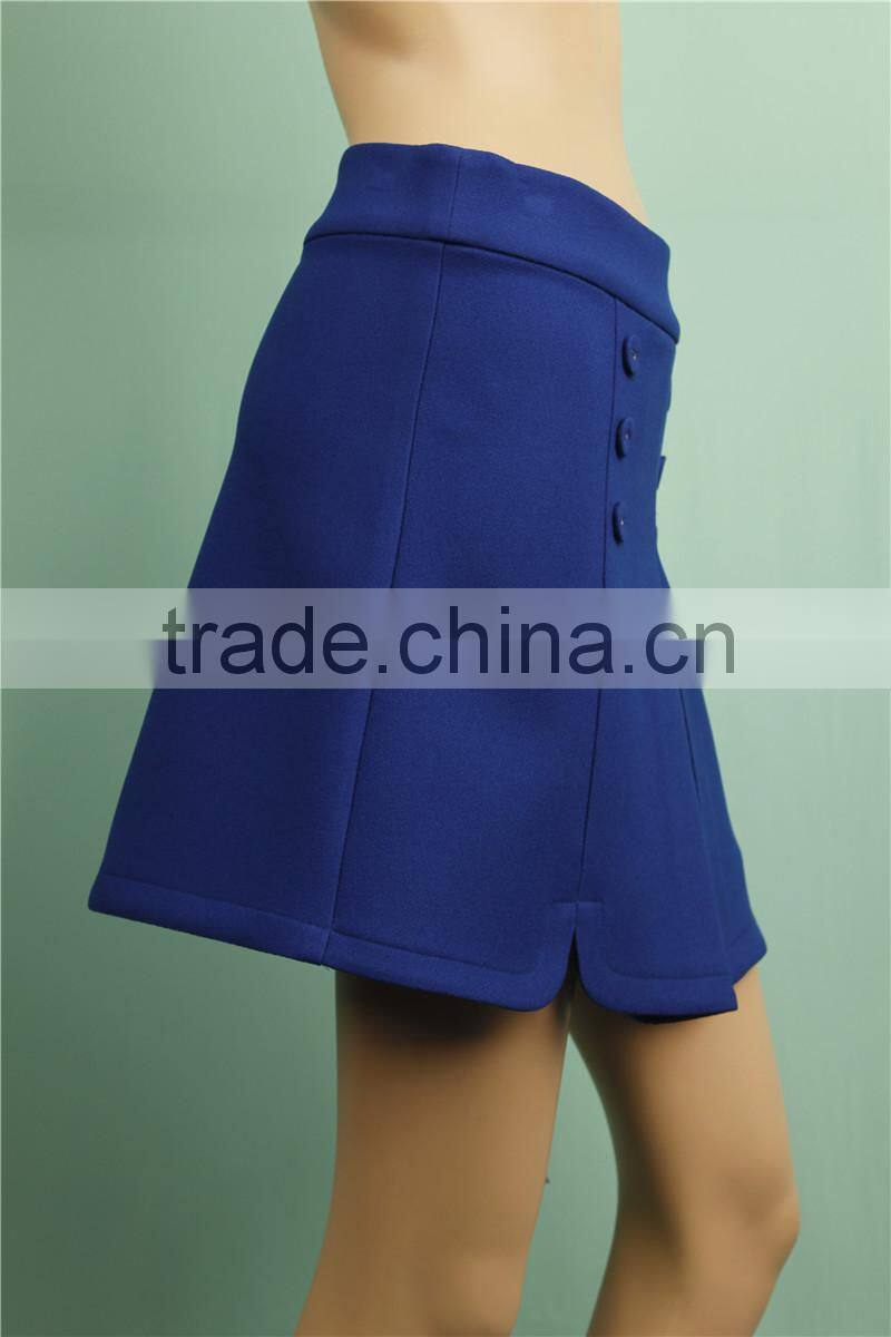 2016 A/W pleated covered button short woven fabric lady skirts