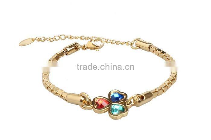 Fancy jewelry stainless steel gold chain zircon clover pendant bracelet for girls