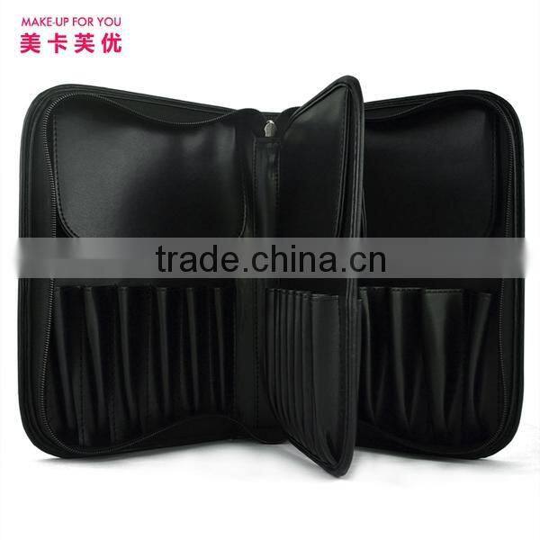 Best quality black PU 29 holes cosmetic bag with zipper